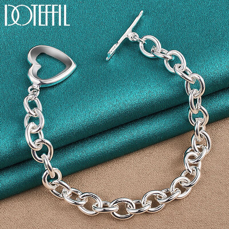 DOTEFFIL 925 Sterling Silver Arrow Heart Pendant Bracelet Chain For Women Wedding Engagement Party Jewelry